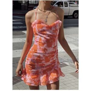 NWT Princess Polly Yara Mini Dress Orange Pink Ruched Sweetheart Halter Size 4